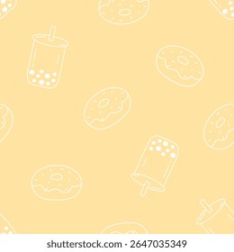 Aromas sem emenda padrão e açúcar marrom bolha leite xícara de chá. Comida e bebidas. Chá de boba doce e sobremesa para embrulhar, têxtil, cartão, papelaria e casos de telefone.