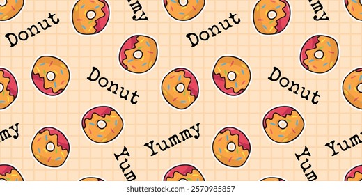 Seamless pattern with donuts and cake. Beautiful sweet pattern. sweet donut. A pattern for packaging sweets. packing. printing a beautiful pattern. a slice of strawberry cake. 