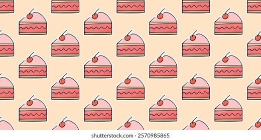 Seamless pattern with donuts and cake. Beautiful sweet pattern. sweet donut. A pattern for packaging sweets. packing. printing a beautiful pattern. a slice of strawberry cake. 