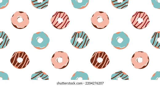 Seamless pattern with donuts. Cartoon cute style. Vector illustration.