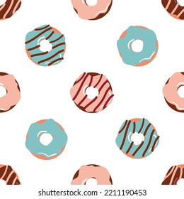 Seamless pattern with donuts. Cartoon cute style. Vector illustration.
