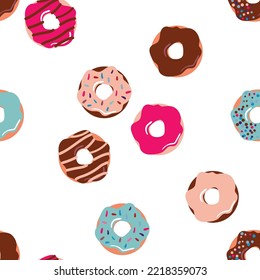 Seamless pattern with donuts. Cartoon cute style. Vector illustration.