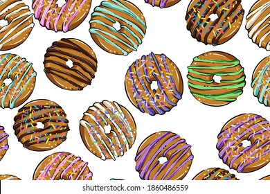 Seamless pattern of donuts, color, vector