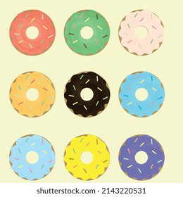 seamless pattern of donuts covered with colored glaze