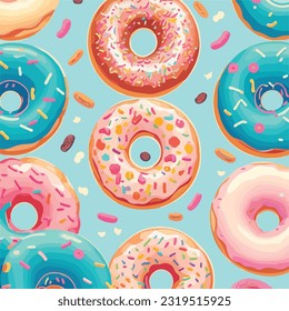 Seamless Pattern of Donuts Covered in Sprinkles Vector Illustration. Sprinkle Joy