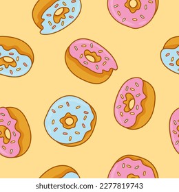 Seamless pattern with donuts. Cute sweet food baby background. Colorful design for textile, wallpaper, fabric, decor. 