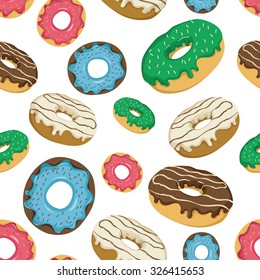 Seamless Pattern Of Donuts With Delicious Topping And Sprinkles