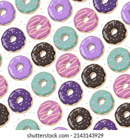 Seamless pattern with donuts. Design for paper, textile and decor. Vector illustration.