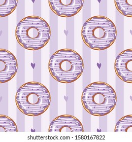 Seamless pattern with donuts. Glazed donut. Wallpaper, print, packaging, wrapping paper, poster, banner. Vector illustration.