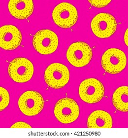 Seamless pattern with donuts. Hand drawing. Vector illustration.