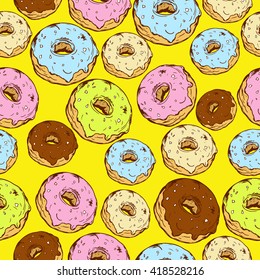 seamless pattern of donuts into the glaze with a different color