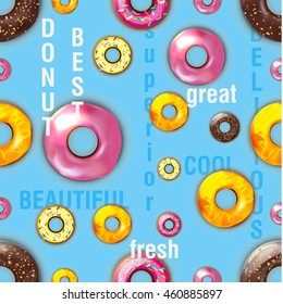 seamless pattern with donuts on a blue background with the words