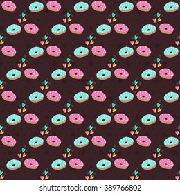 Seamless pattern with donuts on a dark background