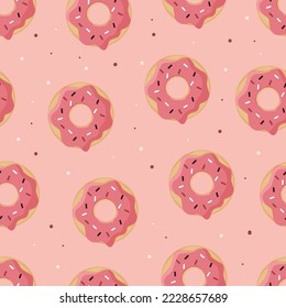 Seamless pattern with donuts on a pink background. Vector illustration