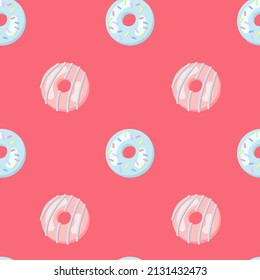 Seamless pattern donuts on a red background. Design template.