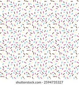 Seamless pattern with donuts with pink glaze and colored sprinkles on a white background. Vector