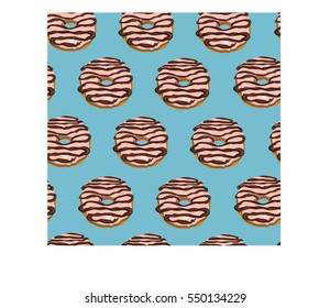 Seamless pattern donuts with pink icing on a blue background