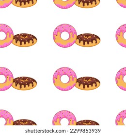 Seamless pattern with donuts and pink sprinkles on a white background