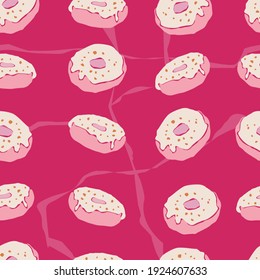 Seamless pattern with donuts. Pink donuts. Stock vector illustration. 