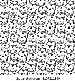 Seamless pattern with donuts, Sufganiyah. Popular food for Chanukah. Jewish holiday Hanukkah.