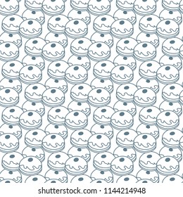Seamless pattern with donuts, Sufganiyah. Popular food for Chanukah. Jewish holiday Hanukkah.