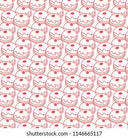 Seamless pattern with donuts, Sufganiyah. Popular food for Chanukah. Jewish holiday Hanukkah.