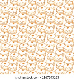 Seamless pattern with donuts, Sufganiyah. Popular food for Chanukah. Jewish holiday Hanukkah.