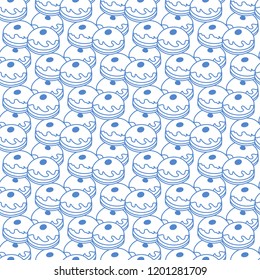 Seamless Pattern With Donuts, Sufganiyah. Popular Food For Chanukah. Jewish Holiday Hanukkah.