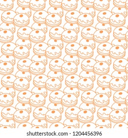 Seamless pattern with donuts, Sufganiyah. Popular food for Chanukah. Jewish holiday Hanukkah.