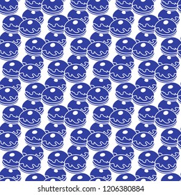 Seamless pattern with donuts, Sufganiyah. Popular food for Chanukah. Jewish holiday Hanukkah.