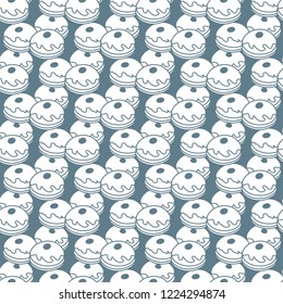 Seamless pattern with donuts, Sufganiyah. Popular food for Chanukah. Jewish holiday Hanukkah.