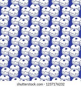 Seamless pattern with donuts, Sufganiyah. Popular food for Chanukah. Jewish holiday Hanukkah.