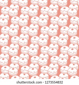 Seamless pattern with donuts, Sufganiyah. Popular food for Chanukah. Jewish holiday Hanukkah.