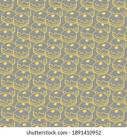 Seamless pattern with donuts, Sufganiyah. Popular food for Chanukah. Jewish holiday Hanukkah. Illuminating and Ultimate Gray.