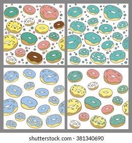 Seamless pattern with donuts. Sweet food background