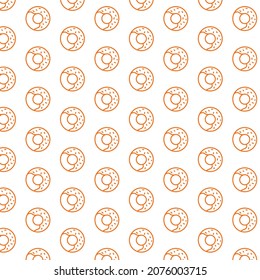 Seamless pattern of donuts in white background with mini doodle (icon). Vector Illustration