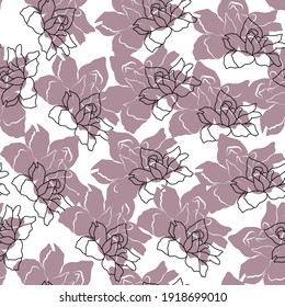 Seamless pattern with doodle and abstract purple flowers