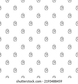 Seamless pattern with doodle alarm clock. Sketch vector black illustration of paint palette and brush. Simple background for print, web and textile design, card, coloring page