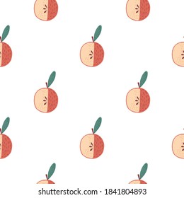 Seamless pattern with doodle apple silhouettes isolated ornament. Pink fruit print on white background. Stock illustration. Vector design for textile, fabric, giftwrap, wallpapers.
