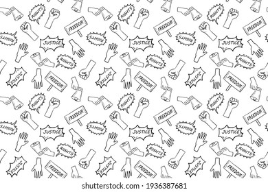 seamless pattern doodle art element in concept theme of protesting ,human rights, freedom and justice.