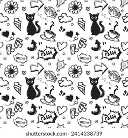 Seamless Pattern Doodle Art Style
