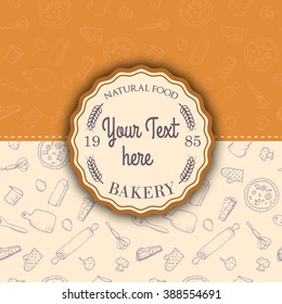 Seamless pattern with doodle bakery icon. Vintage bakery emblem. Hand drawn vintage background