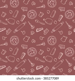 Seamless pattern with doodle bakery icons. Hand drawn vintage background