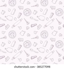 Seamless pattern with doodle bakery icons. Hand drawn vintage background