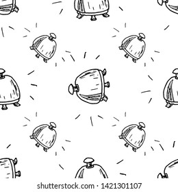 Seamless pattern doodle bell icon. Hand drawn black sketch. Sign symbol. Decoration element.  Isolated on the white background. Flat design. Vector illustration.