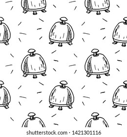 Seamless pattern doodle bell icon. Hand drawn black sketch. Sign symbol. Decoration element.  Isolated on the white background. Flat design. Vector illustration.
