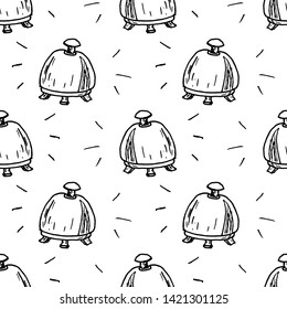 Seamless pattern doodle bell icon. Hand drawn black sketch. Sign symbol. Decoration element.  Isolated on the white background. Flat design. Vector illustration.