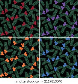 Seamless Pattern with Doodle Berry fruits, Vector seamless pattern Doodle berry and  green Leaves
