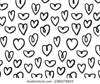 Nahtlose Muster doodle schwarze Herzen, Linie auf transparentem Hintergrund, abstrakter Hintergrund