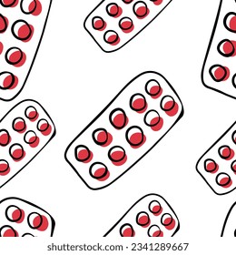 Seamless pattern Doodle blister with pills. AIDS Day. HIV treatment